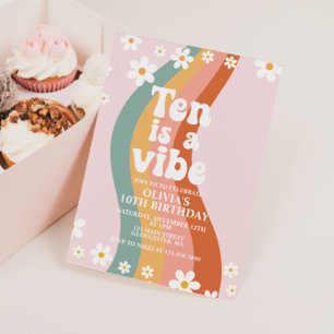 Zehn ist ein Vibe Groovy daisy Regenbogen 10. Gebu Einladung