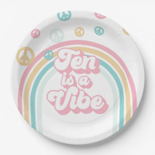 Zehn ist ein Vibe Retro Sommer Regenbogen Pappteller