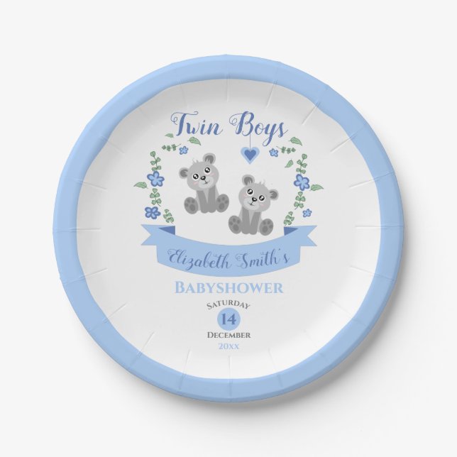 Zehn Jungen Baby-Bären Babydusche Pappteller (Vorderseite)