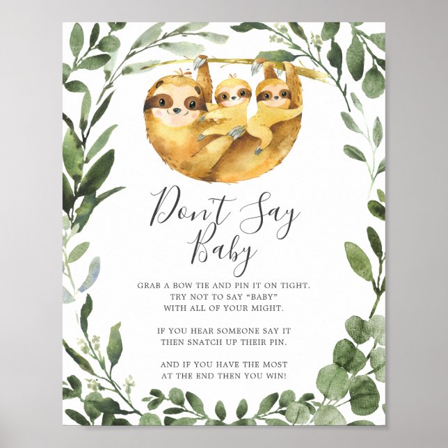 Zehn Sloth Baby Dusche Say Baby Sign Poster (Vorne)