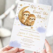 Zehn über dem Mond Sloth Gold Blue Baby Dusche in