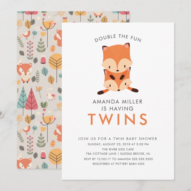 Zehn verdoppeln die Fun Fox Baby Shower Einladunge Einladung (Vorne/Hinten)
