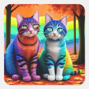 Zehn von Cats Digital Art-56467 Quadratischer Aufkleber