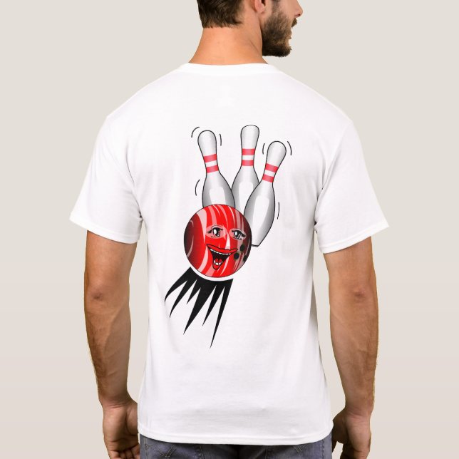 Zehnpins Bowling Strike. T-Shirt (Rückseite)