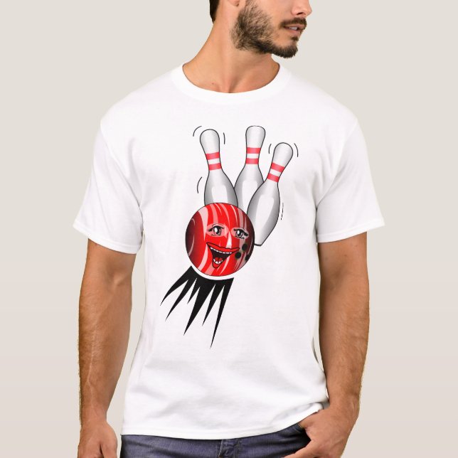 Zehnpins Bowling Strike. T-Shirt (Vorderseite)