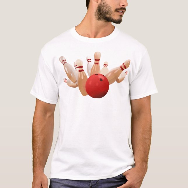 Zehnpins Bowling Strike. T-Shirt (Vorderseite)