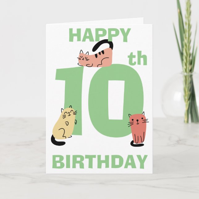 Zehnte (10.) Geburtstag Doodle Cats Custom Message Karte (Vorderseite)