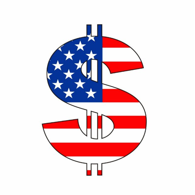 Zeichen für das Symbol des US-Dollars Freistehende Fotoskulptur (Vorne)
