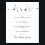 Zeichen für graue und weiße Signatur-Skriptgetränk Poster<br><div class="desc">Dieses elegante Script minimalistisch Getränke-Menü ist perfekt für Ihre Hochzeitsfeier. Entwickelt von Thisisnotme©</div>