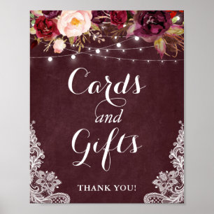 Zeichen für Karten und Geschenke   Burgundy Floral Poster