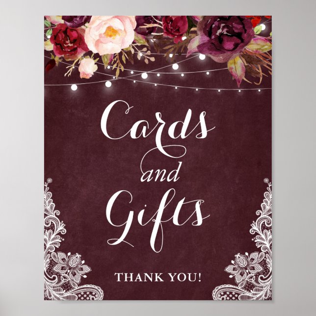 Zeichen für Karten und Geschenke | Burgundy Floral Poster (Vorne)