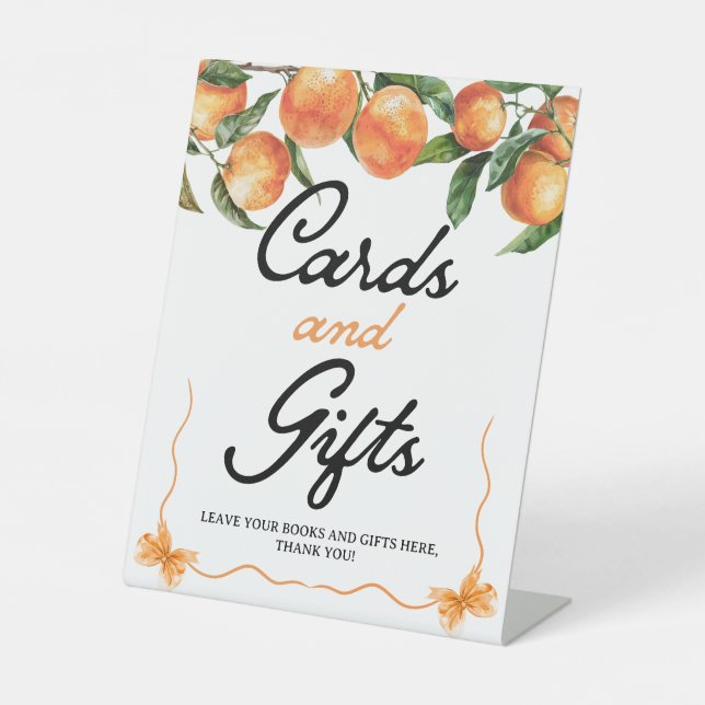Zeichen für Karten und Geschenke | Orange Baby Dus Sockelschild (Vorderseite)