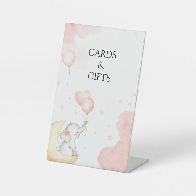 Zeichen für rosa Elefantenkarten und Geschenke Sockelschild (Vorderseite)