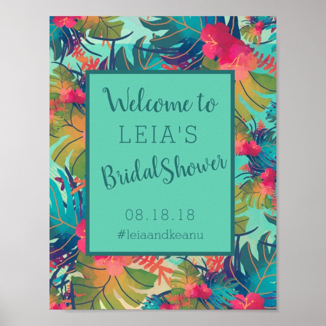 Zeichen für tropisches hawaiianisches Brautparty Poster (Vorne)