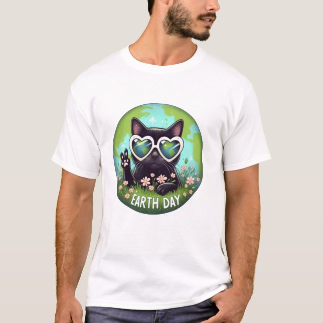 Zeichen Hand Schwarze Katze T-Shirt (Vorderseite)