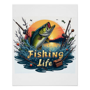 Zeichen und Abzeichen des Fischereilebens Poster