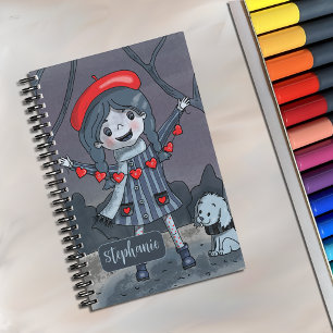Zeichenbuch Cartoon-Mädchen mit roter Herzgarlande Notizbuch