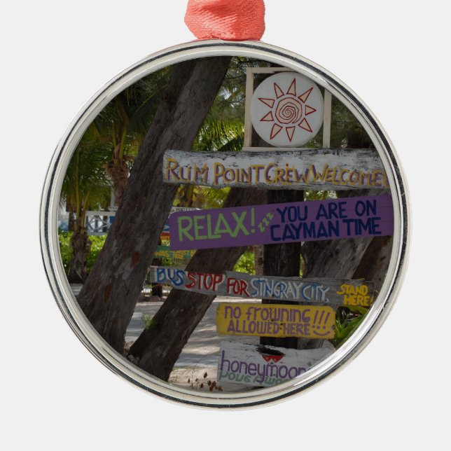 Zeichenpost Rum Point Grand Cayman Silbernes Ornament (Vorne)