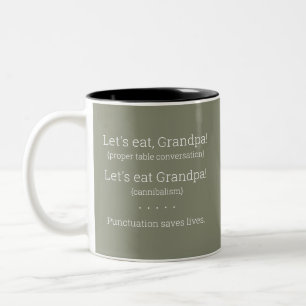 Zeichensetzung Rette Leben - Grammatikregel-Tasse  Zweifarbige Tasse