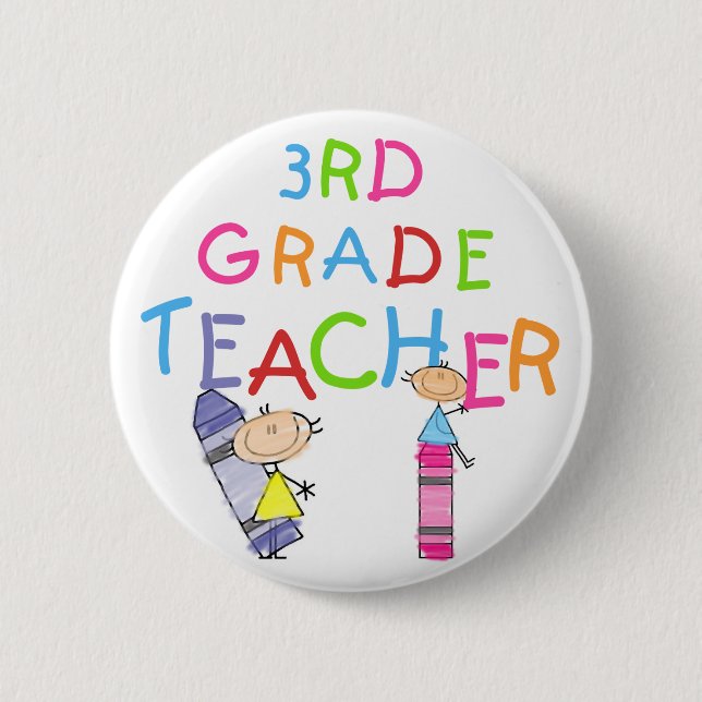Zeichenstift-3. Grad-Lehrer-T-Shirts und Geschenke Button (Vorderseite)