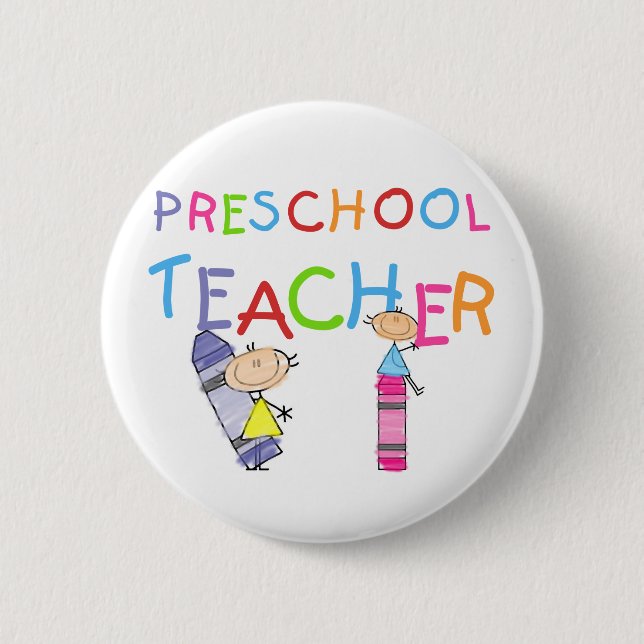 Zeichenstift-Vorschullehrer-T-Shirts und Geschenke Button (Vorderseite)