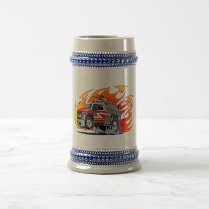 Zeichentrick-Feuerwehrauto Bierglas