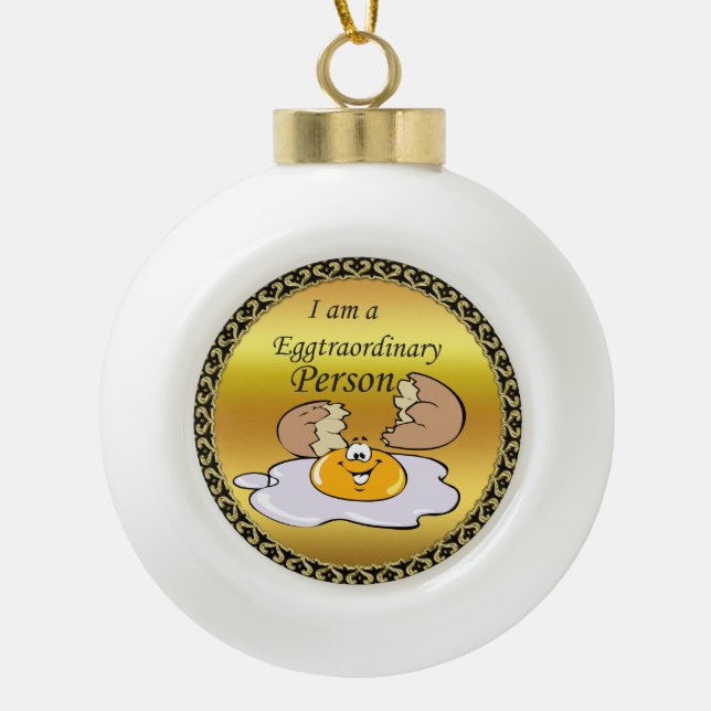 Zeichentrickeier mit großem Lächeln Keramik Kugel-Ornament (Vorderseite)