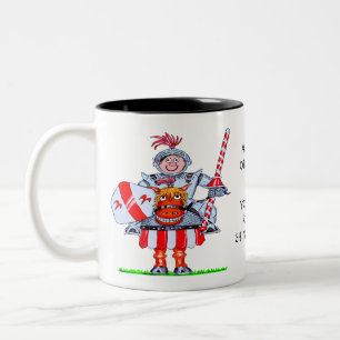 Zeichentrickfilm eines Ritters auf einem Pferd Zweifarbige Tasse