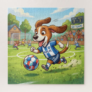 Zeichentrickhund spielt Fußball oder American Foot