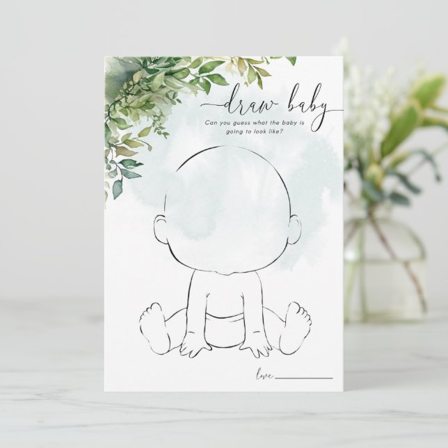 Zeichn das Thema "Baby, Baby Shower Game Green" Einladung (Stehend Vorderseite)