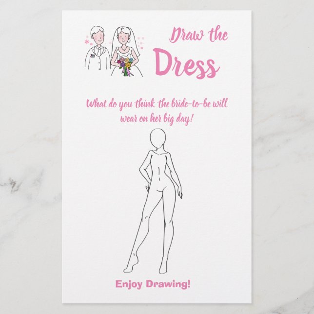 Zeichn der Dress Brautparty Game Card Rosa Liebe Flyer (Vorne)
