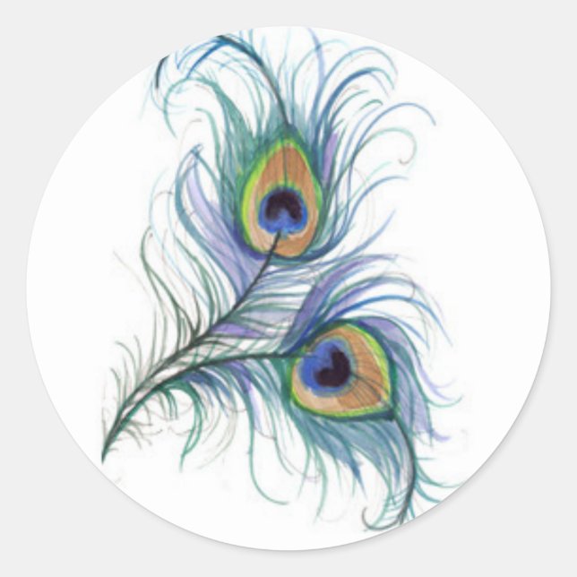Zeichn der Twin Peacock Federhalterung Runder Aufkleber (Vorderseite)