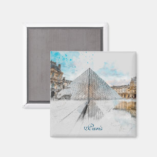 Zeichn der Wasserfarbe des Louvre Paris, Frankreic Magnet