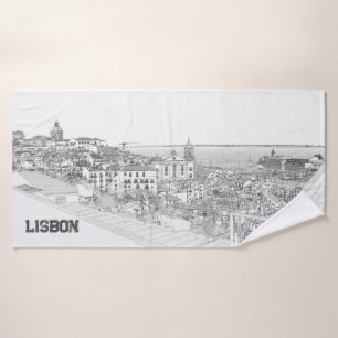 Zeichn des Bezirks Alfama in Lissabon Badehandtuch