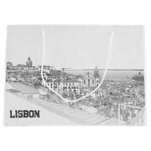 Zeichn des Bezirks Alfama in Lissabon Große Geschenktüte