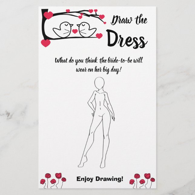Zeichn des Dress Brautparty Game Card Love Bird Flyer (Vorne)