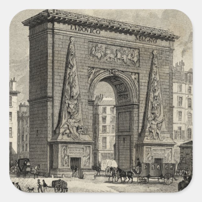 Zeichn des Monuments Porte Saint-Denis Quadratischer Aufkleber (Vorderseite)