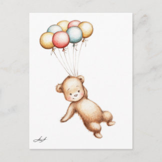 Zeichn des Teddybären mit Ballons Postkarte