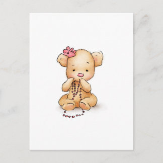Zeichn des Teddybären mit rosa Perlen Postkarte