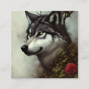 Zeichn einen Wolf mit Rose und Thorns Digital Grap Quadratische Visitenkarte