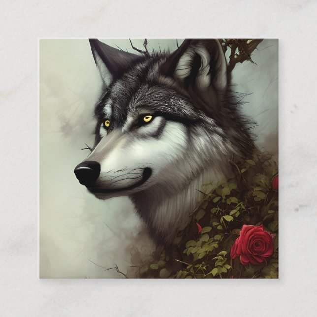 Zeichn einen Wolf mit Rose und Thorns Digital Grap Quadratische Visitenkarte (Vorderseite)