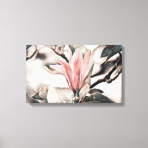 Zeichn einer Blume aus rosa Magnolien Leinwanddruck