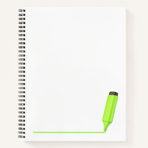 Zeichn einer geraden Linie mit einem grünen Highli Notizbuch