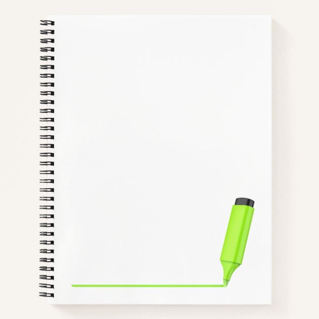 Zeichn einer geraden Linie mit einem grünen Highli Notizbuch (Vorderseite)
