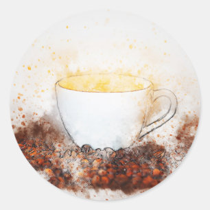 Zeichn einer Kaffeepause unter den Kaffeebohnen Runder Aufkleber