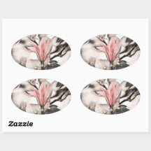 Zeichn einer rosa Magnolia Blume Zweig oval stisch