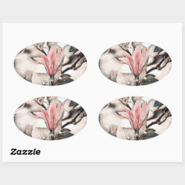 Zeichn einer rosa Magnolia Blume Zweig oval stisch Ovaler Aufkleber