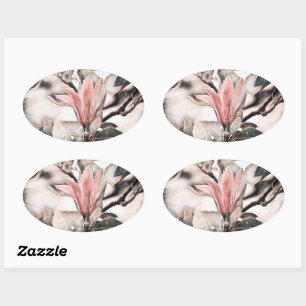 Zeichn einer rosa Magnolia Blume Zweig oval stisch Ovaler Aufkleber