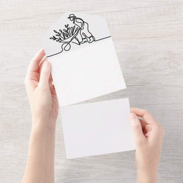 zeichn eines Bauern oder Gärtners All In One Einladung (Abreißen)