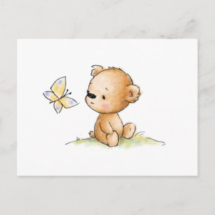 Zeichn eines niedlichen Teddybären mit Schmetterli Postkarte